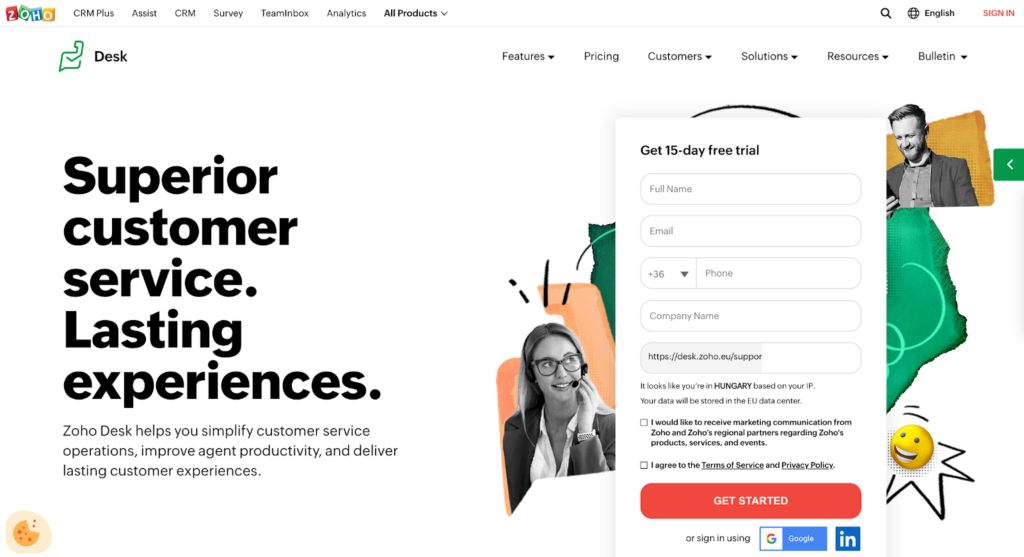 Zoho Desk domača stran, Help Scout alternativa za programsko opremo help desk