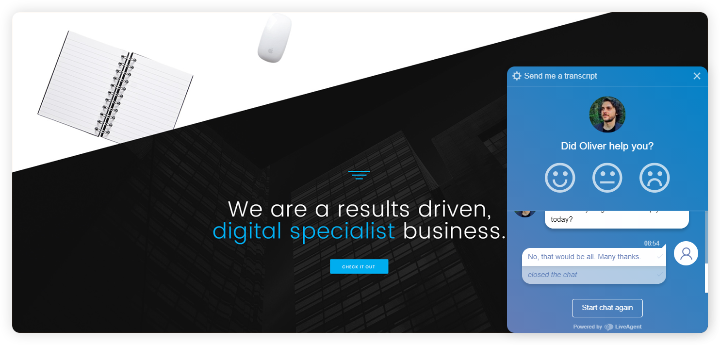 Primer okna za ocenjevanje agenta za podjetje