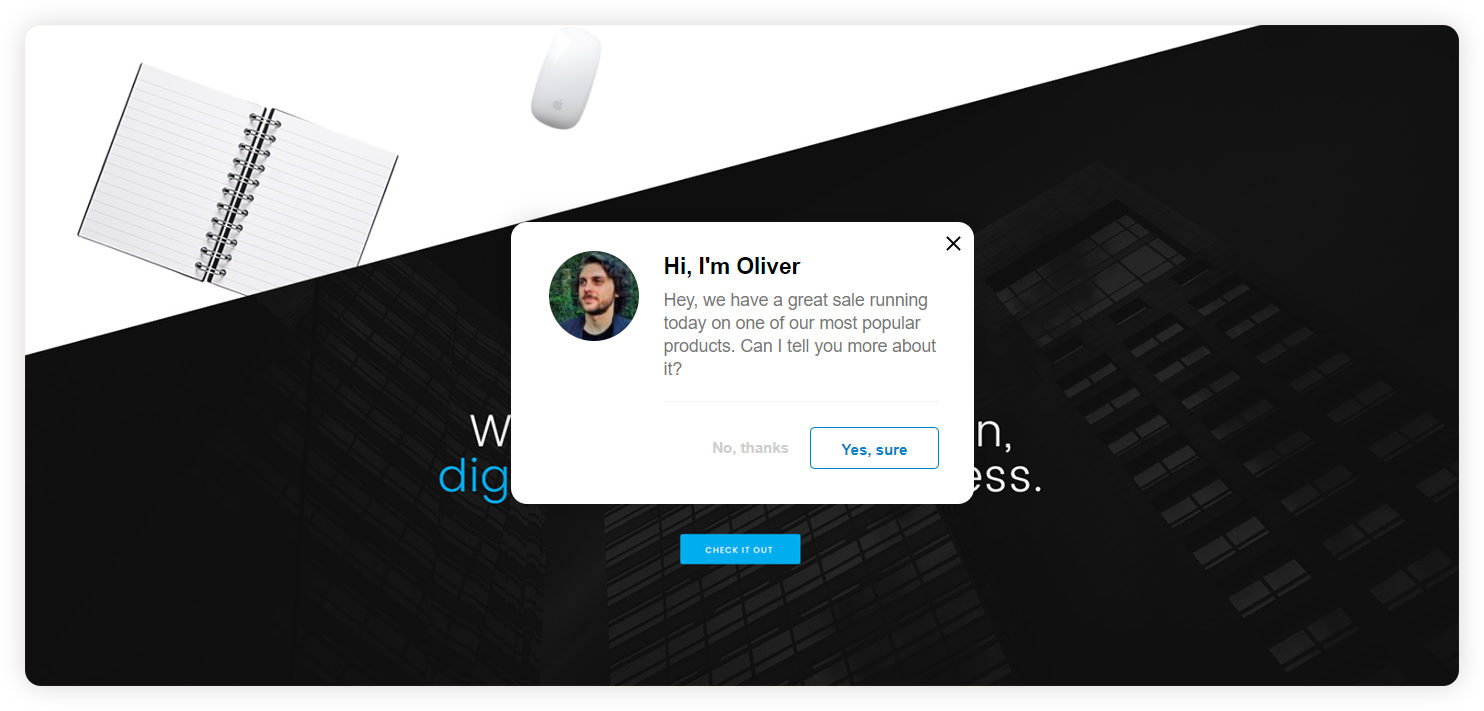 Primer proaktivnega povabila za podjetniški živý chat