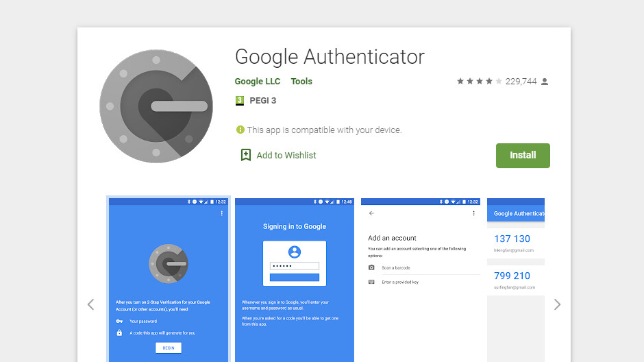 Aplikacija Google Authenticator v Google Play Store