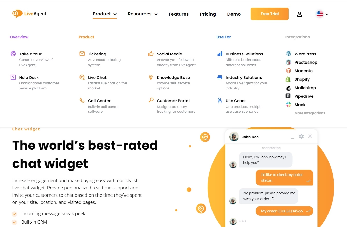 Navigacija produkta LiveAgent