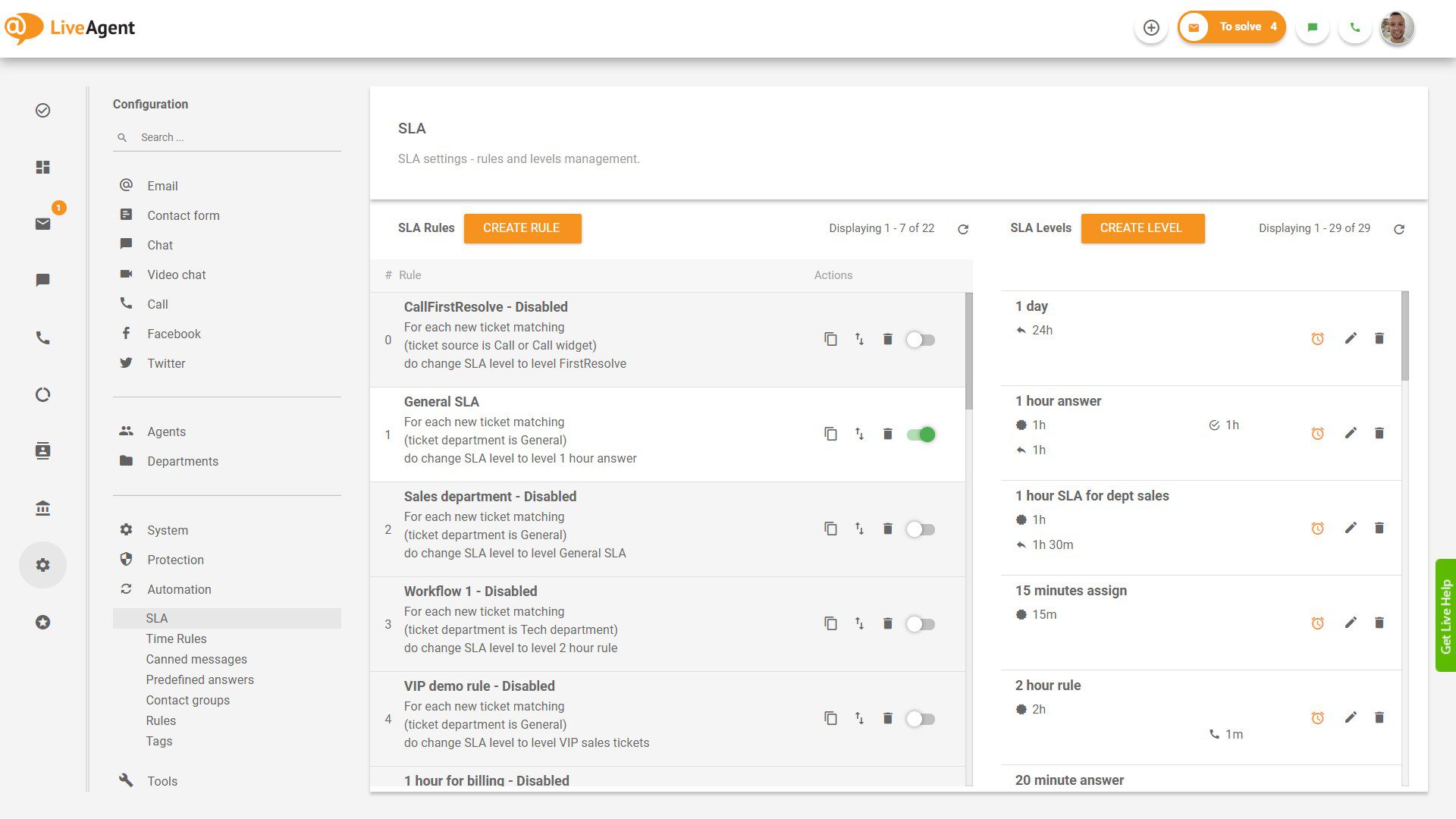 Časovna pravila v LiveAgent