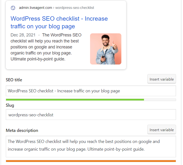 Primer izpolnitve naslova SEO in meta opisa