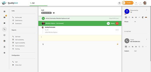 Notranji klici v teku LiveAgent