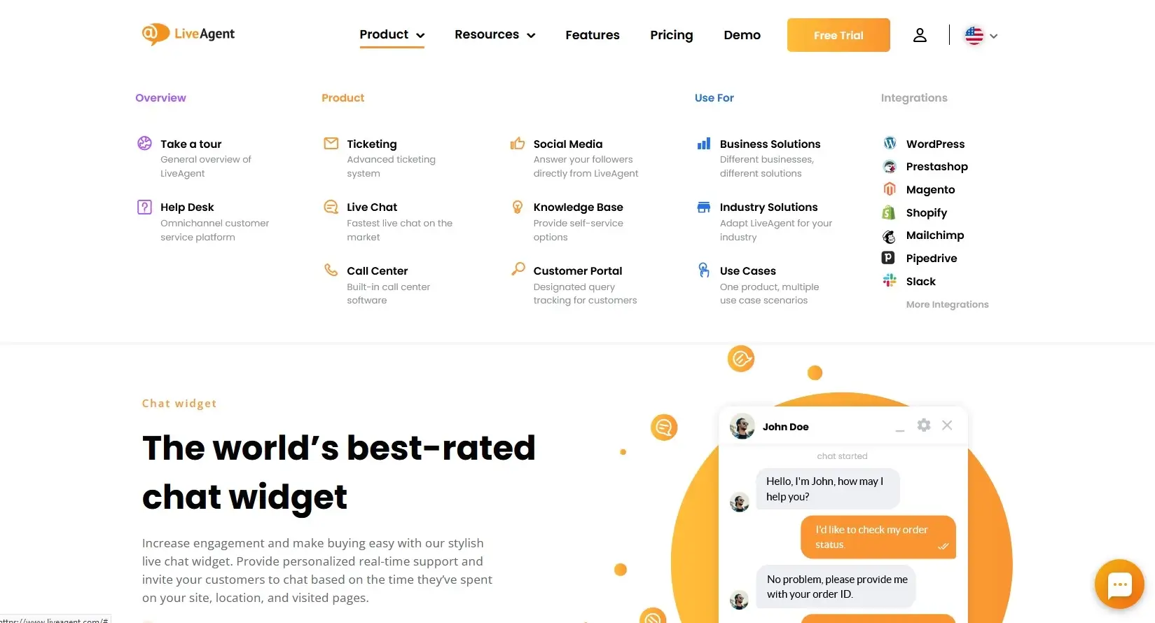 Zavihek izdelka LiveAgent