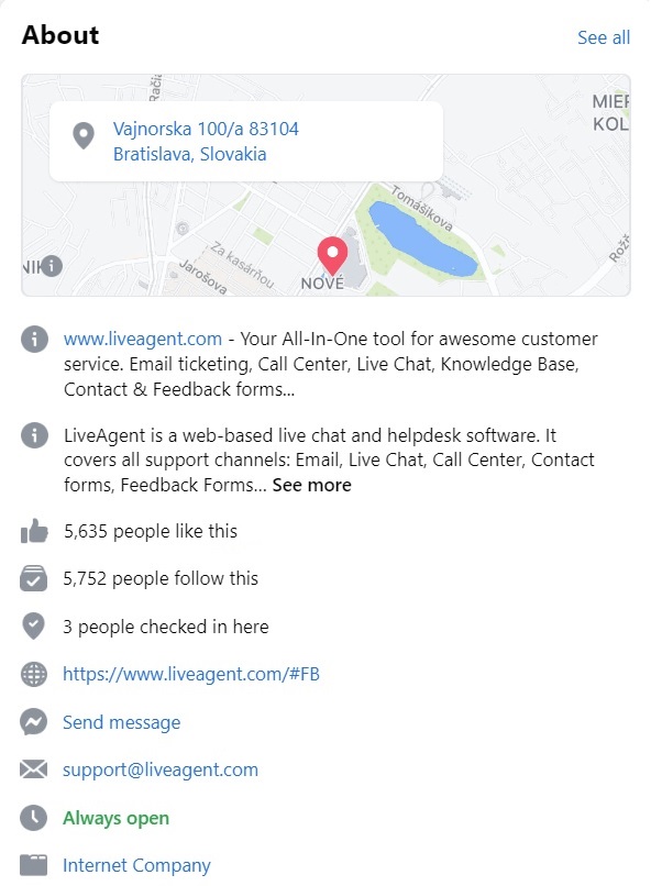 Biografija LiveAgent na Facebooku