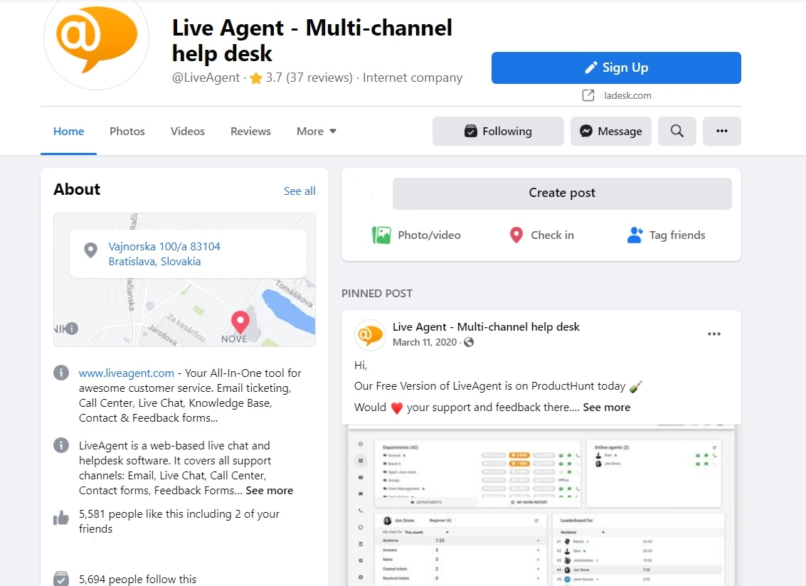 LiveAgent - Facebookova domača stran