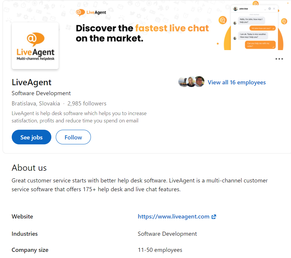 Profil LinkedIn LiveAgent