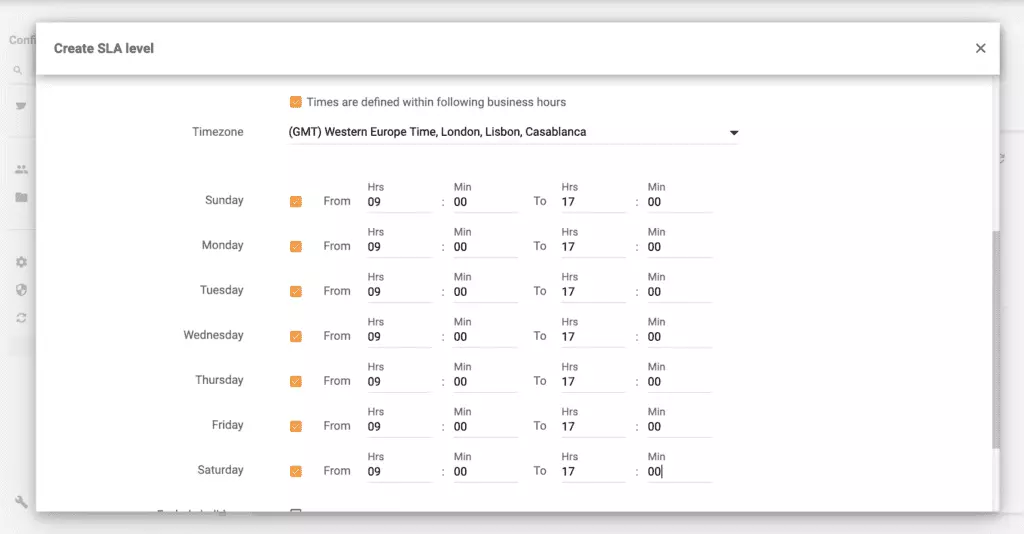 Nastavitev poslovnih ur z Live Agent