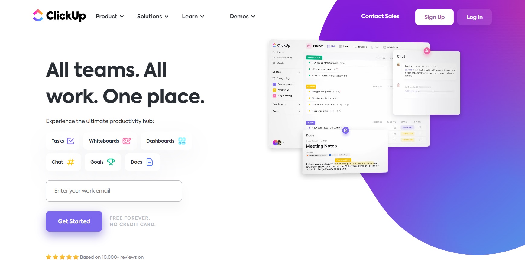Domača stran ClickUp - načrtujte, sledite in enostavno upravljajte svoje projekte z enega mesta.