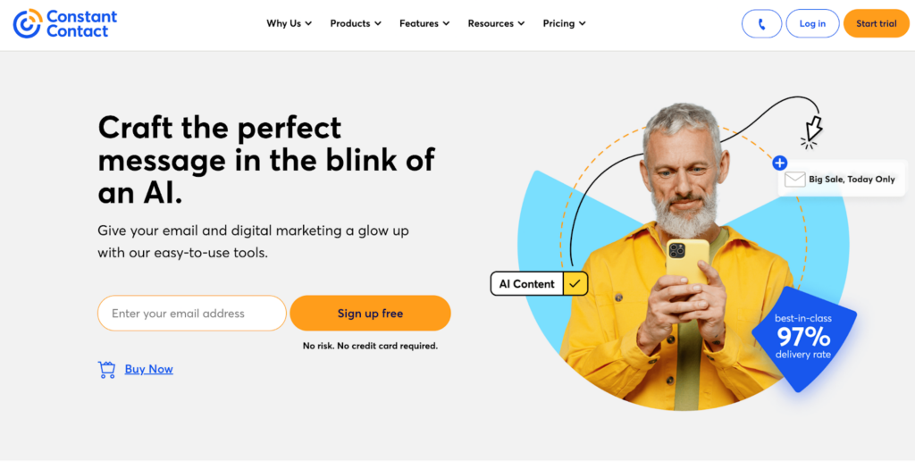 Domača stran Constant Contact, programska oprema za e-poštni marketing in upravljanje