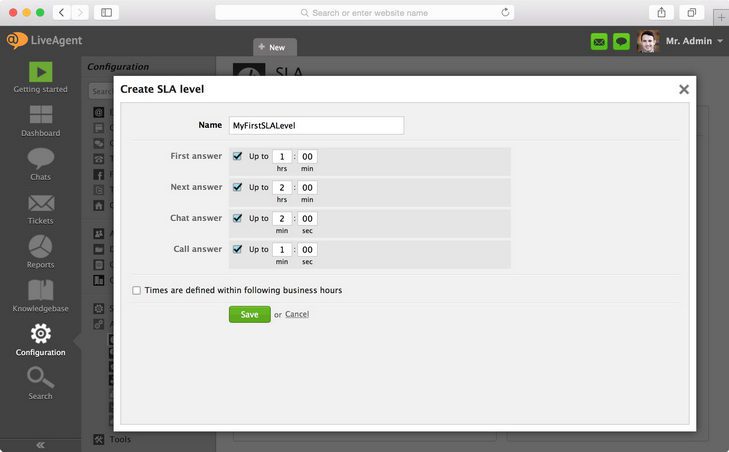 Kako ustvariti raven SLA in definirati želeno dejanje