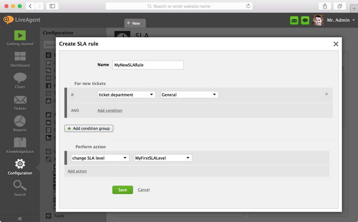 Slika prikazuje, kako nastaviti nove pogoje in specificirati dejanje, ki se bo izvedlo