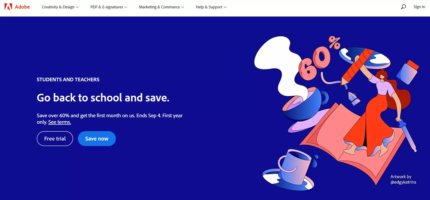 Domača stran Adobe, ki prikazuje njihov sistem za upravljanje vsebine.