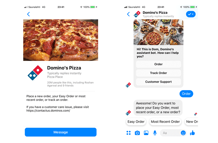 Živec klepet Domino's Pizza Messenger za naročanje