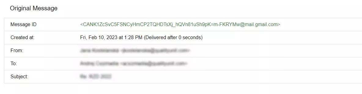 Primer e-poštnega sporočila ID