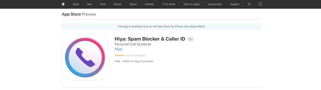 Hiya: Spam Blocker & Caller ID App Store website