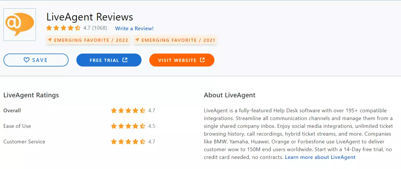 LiveAgent Capterra mnenje 2022