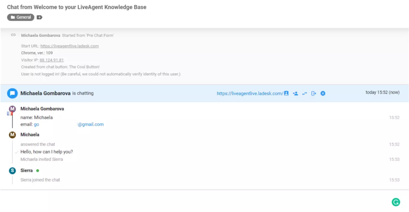 LiveAgent Agent se je pridružil klepetalnim sporočilom