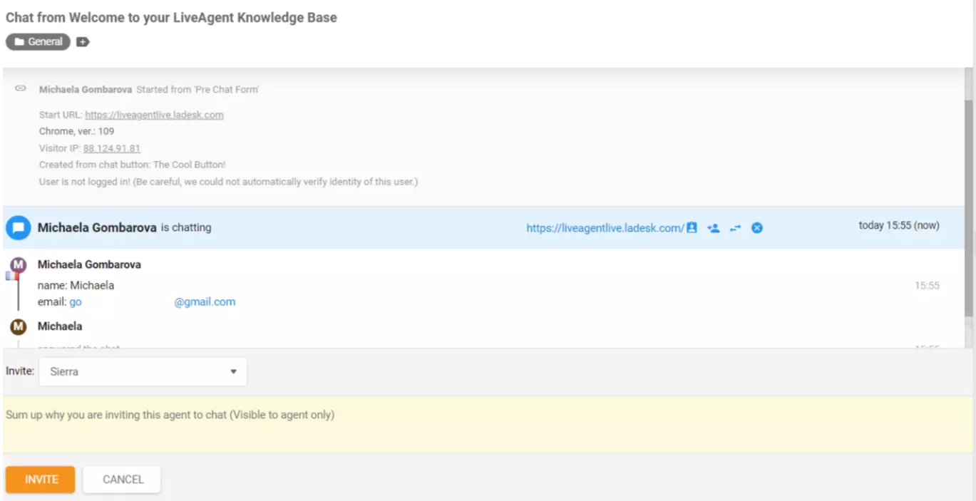 LiveAgent Agent povabljen na klepet