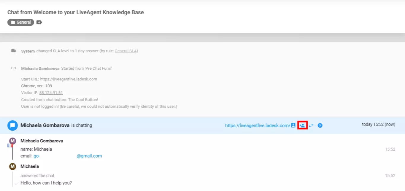 LiveAgent - povabite sodelavca na klepet