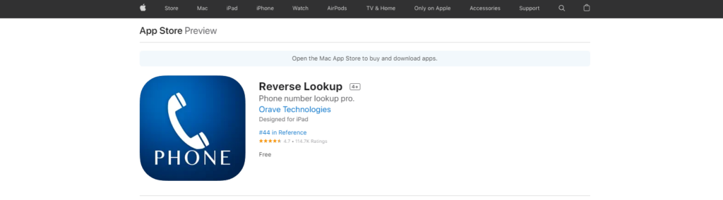 Reverse Lookup App Store website