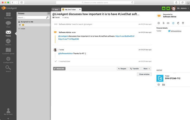 LiveAgent twitter listek
