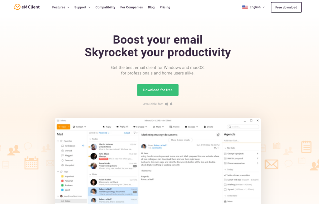 Domača stran eM Client
