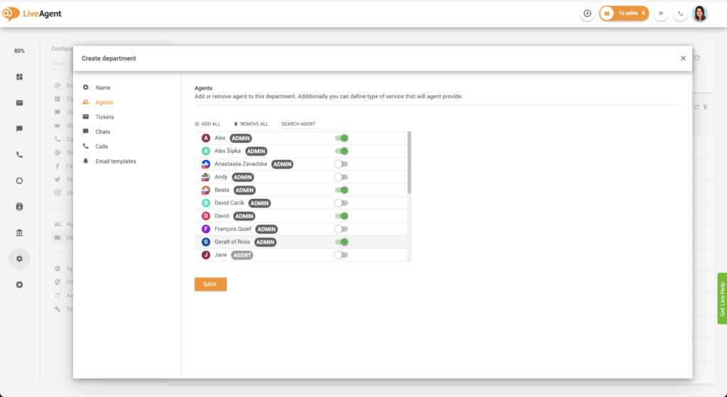 Dodajanje agentov oddelkom