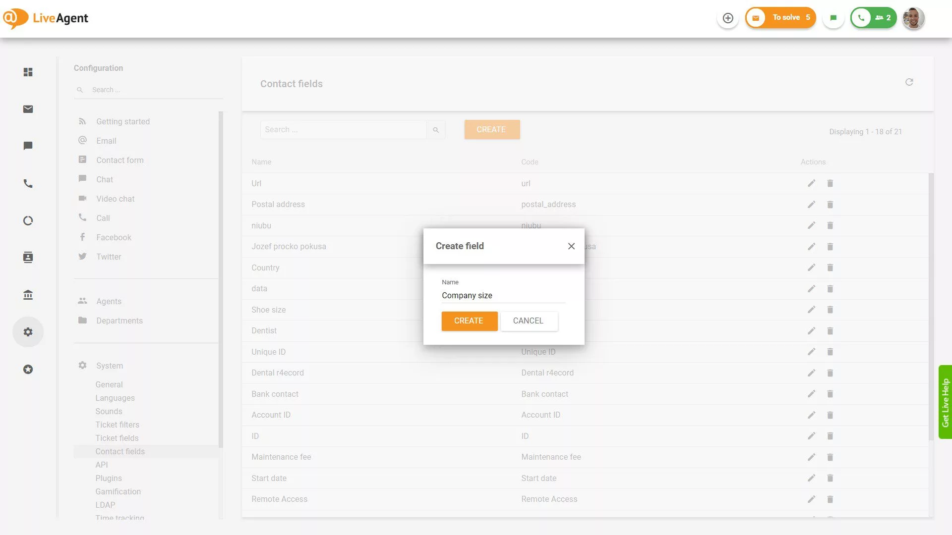 Dodajanje nastavitev polj stikov