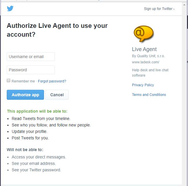 Avtoriziraj aplikacijo Twitterja