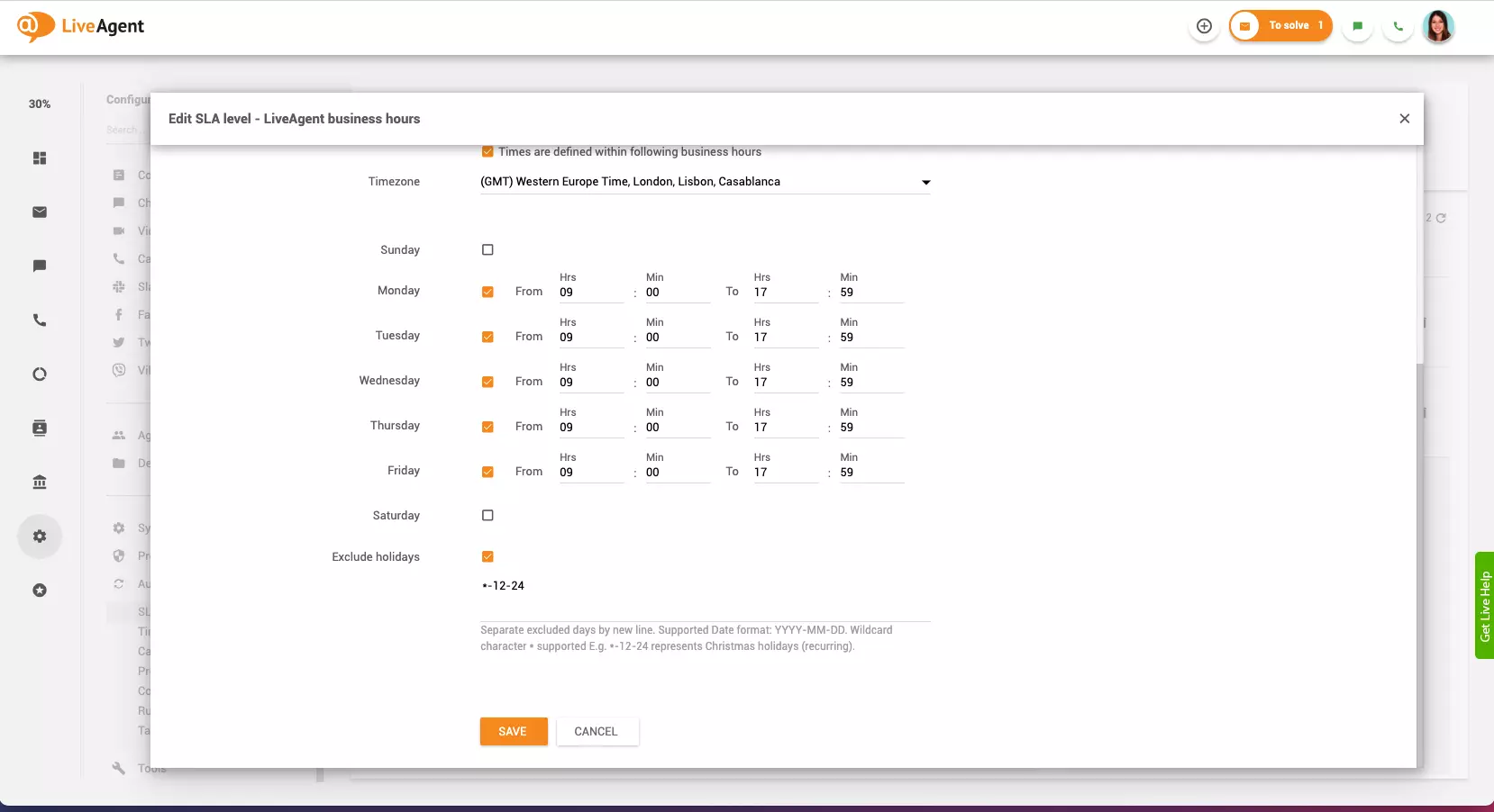 Nastavitev delovnega časa v LiveAgent