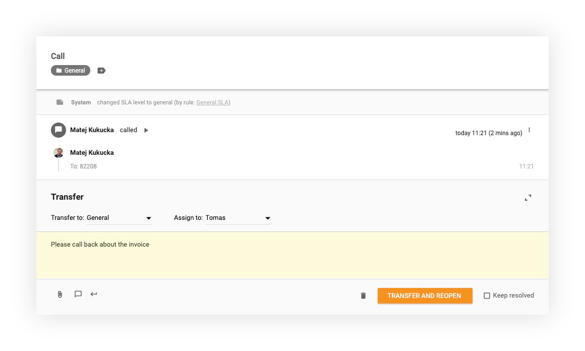 Funkcija prenosa klicev v LiveAgent