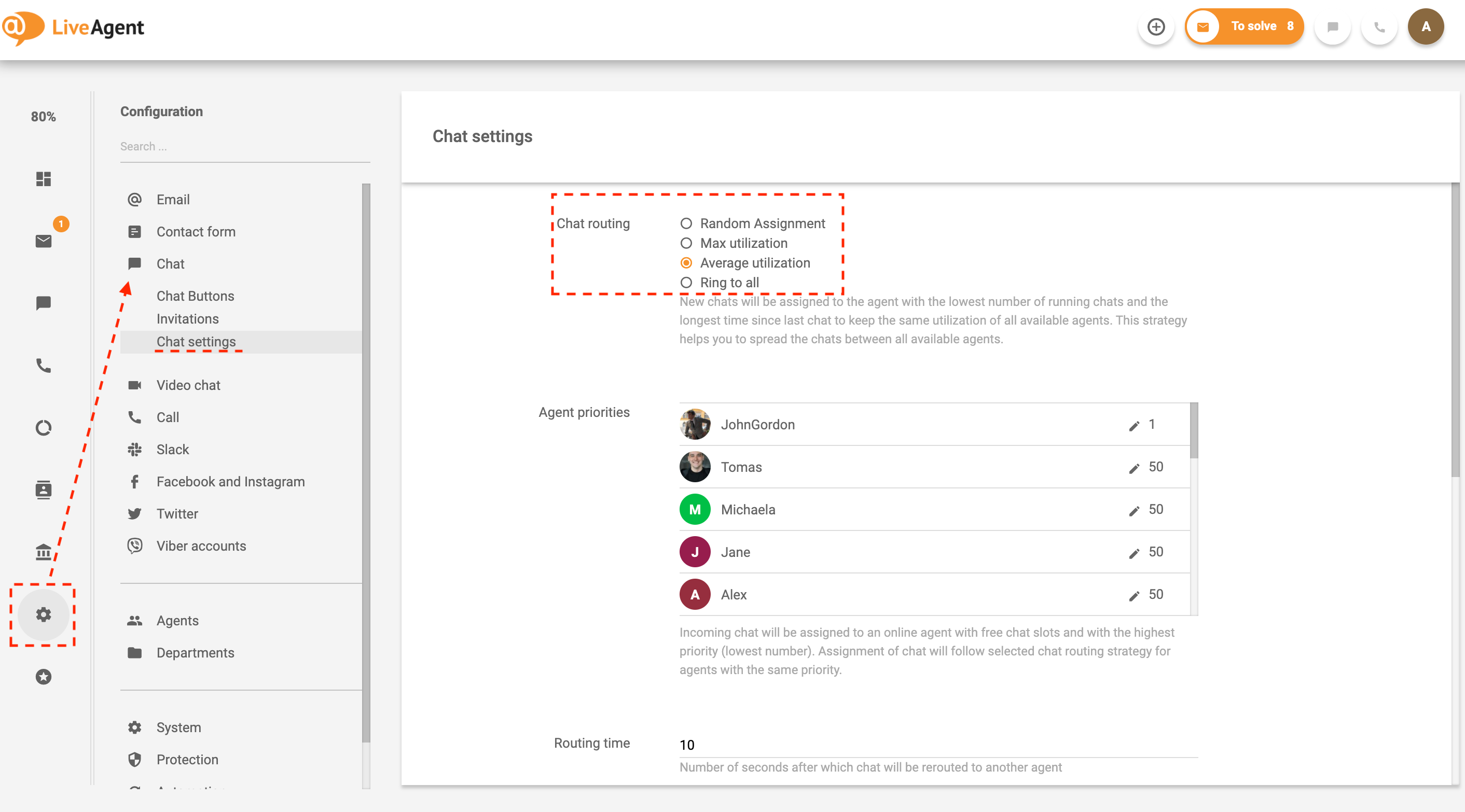 Chat distribution feature in LiveAgent