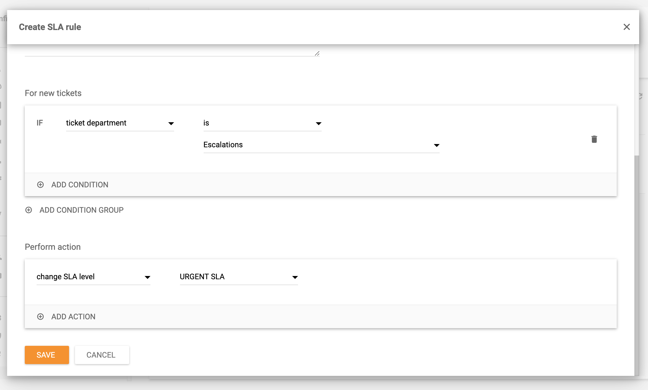 Ustvarite pravilo SLA v LiveAgent