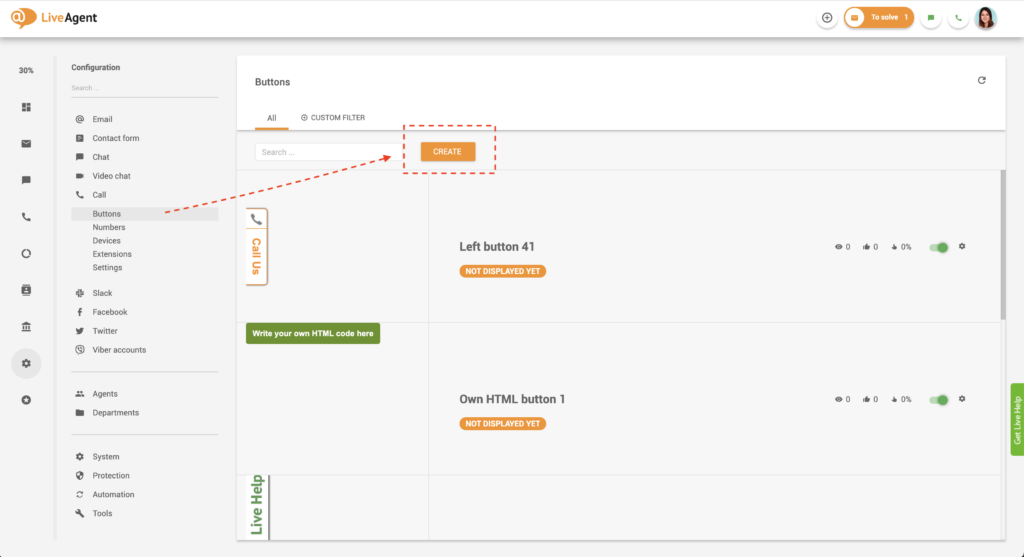 Stvaranje gumba za klic u LiveAgent