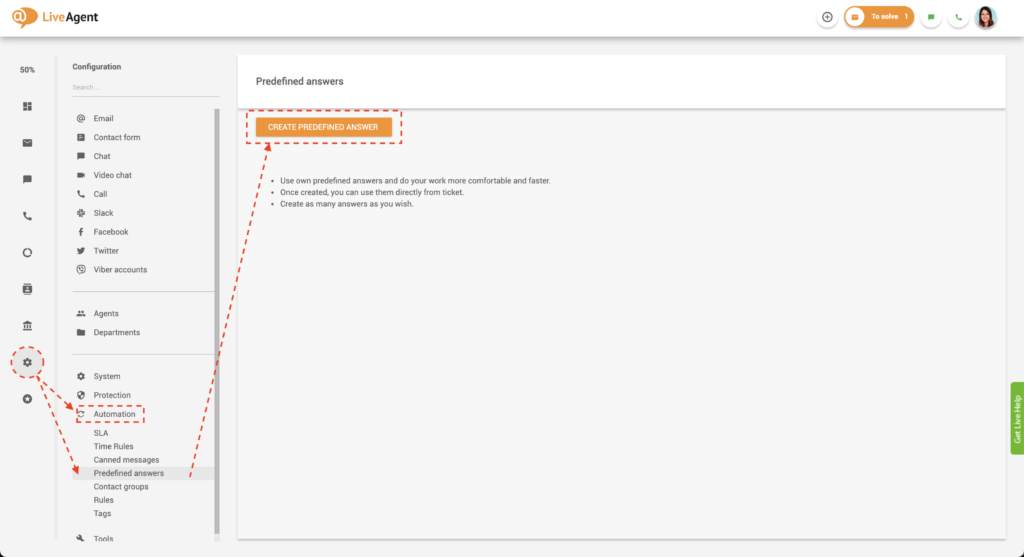 Ustvarjanje vnaprej določenih odgovorov v LiveAgent