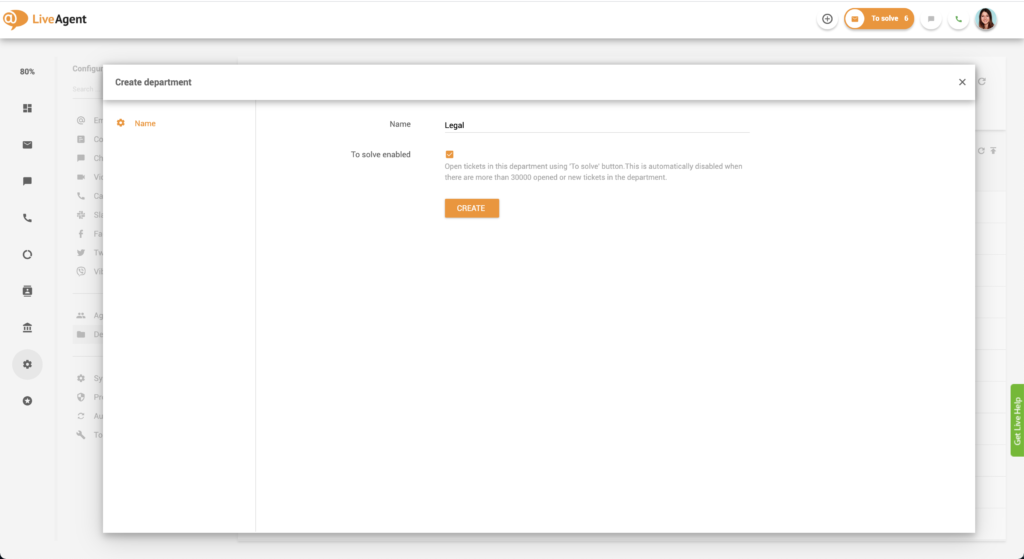 Ustvarjanje oddelka v LiveAgent