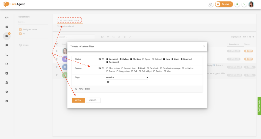 Možnosti prilagojenega filtra