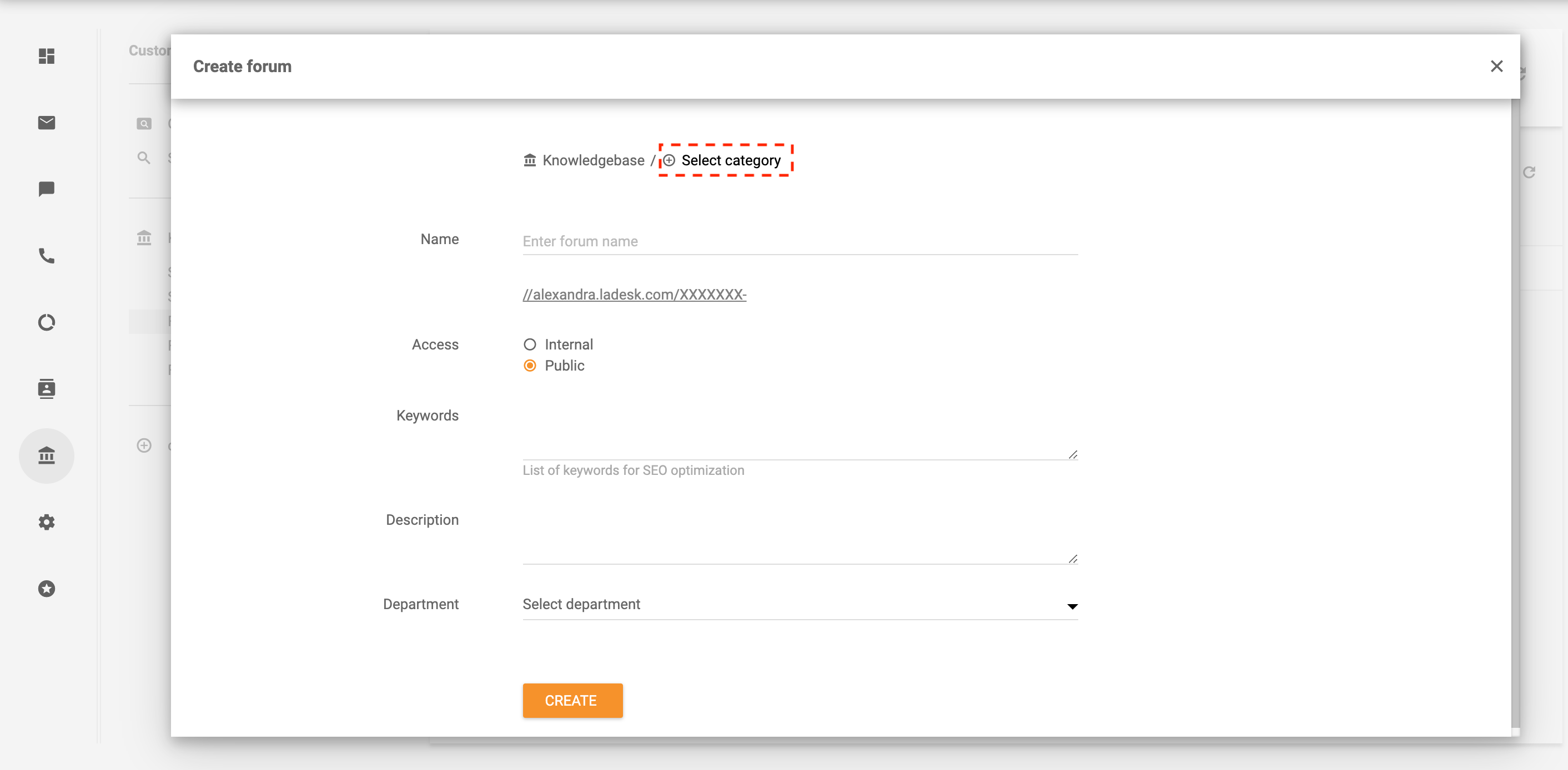 Izberite kategorijo za forum za stranke - LiveAgent