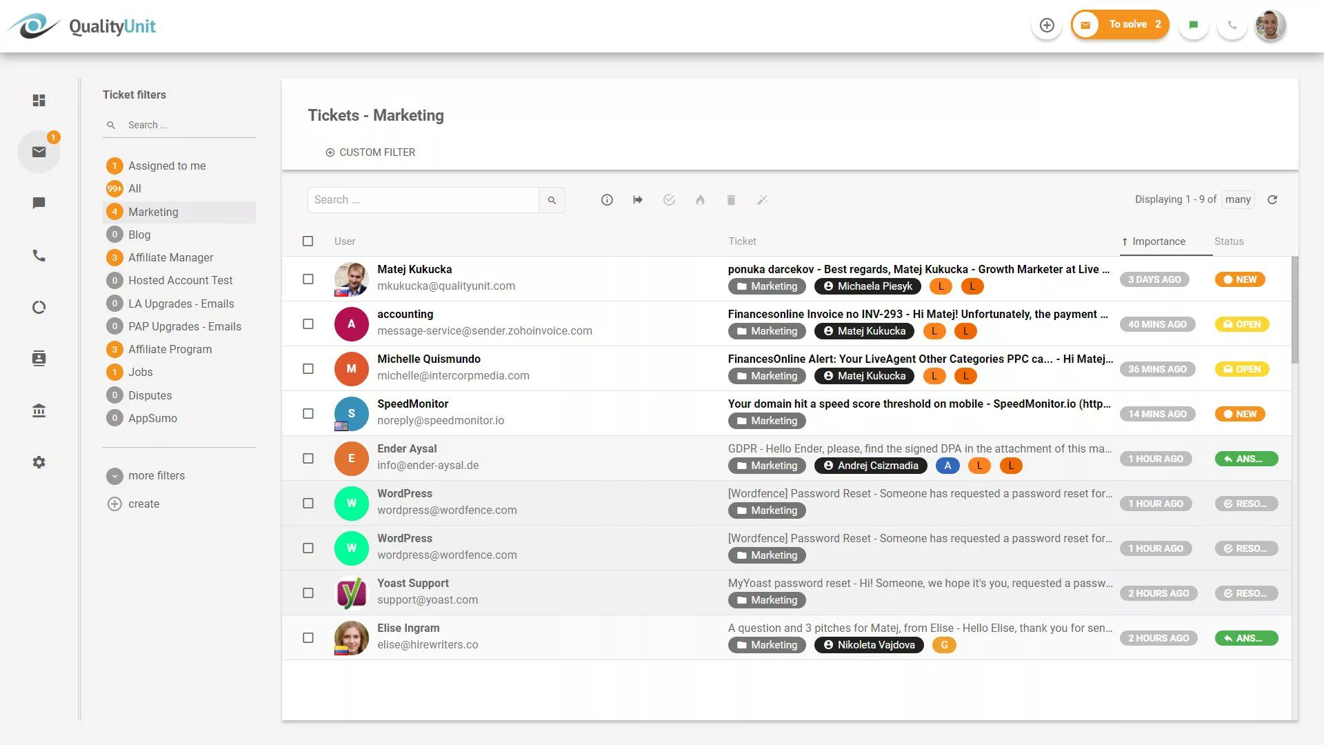 Nadzorna plošča vstopnic LiveAgent