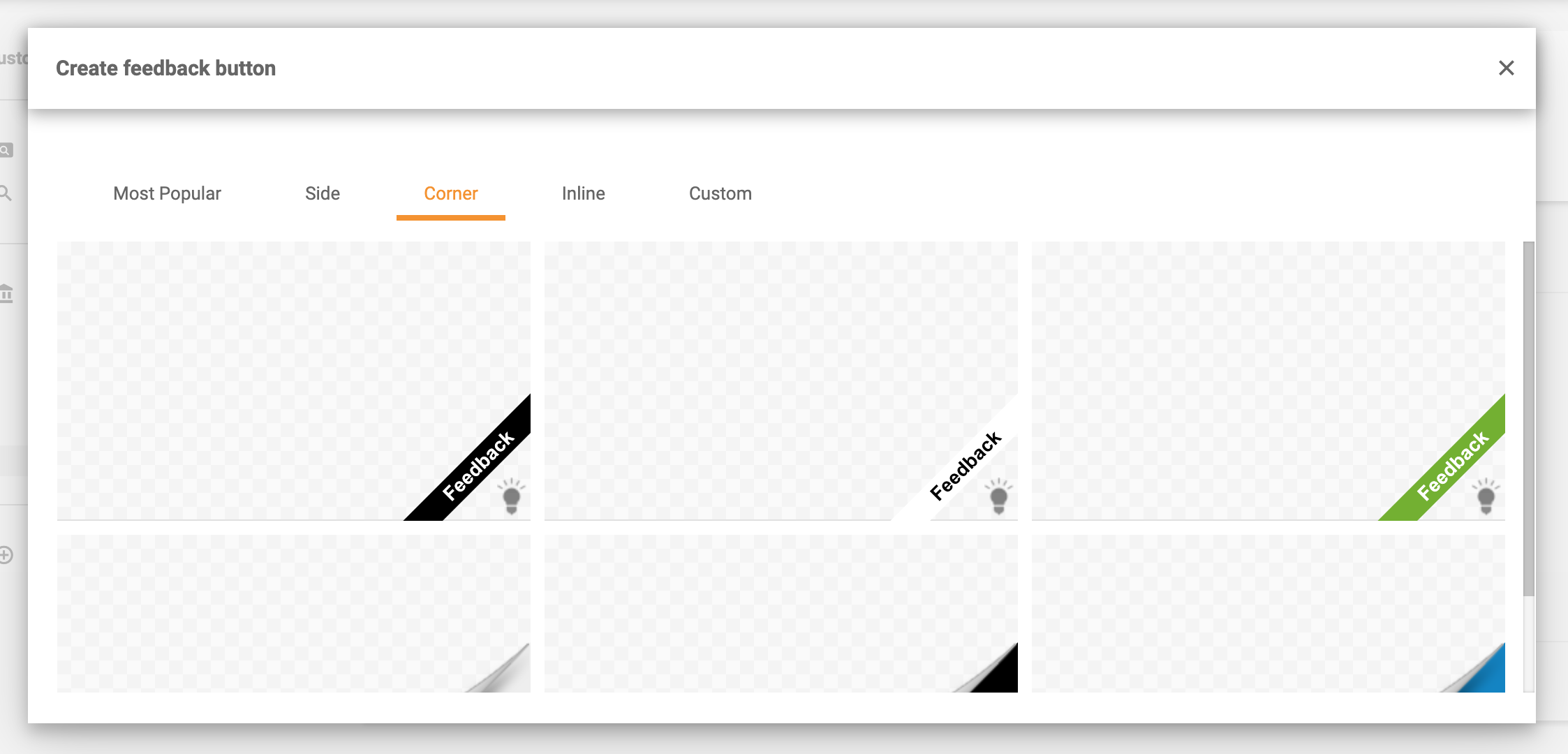 Gumbi za povratne informacije v kotu