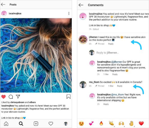 Pripeti komentarji na Instagramu