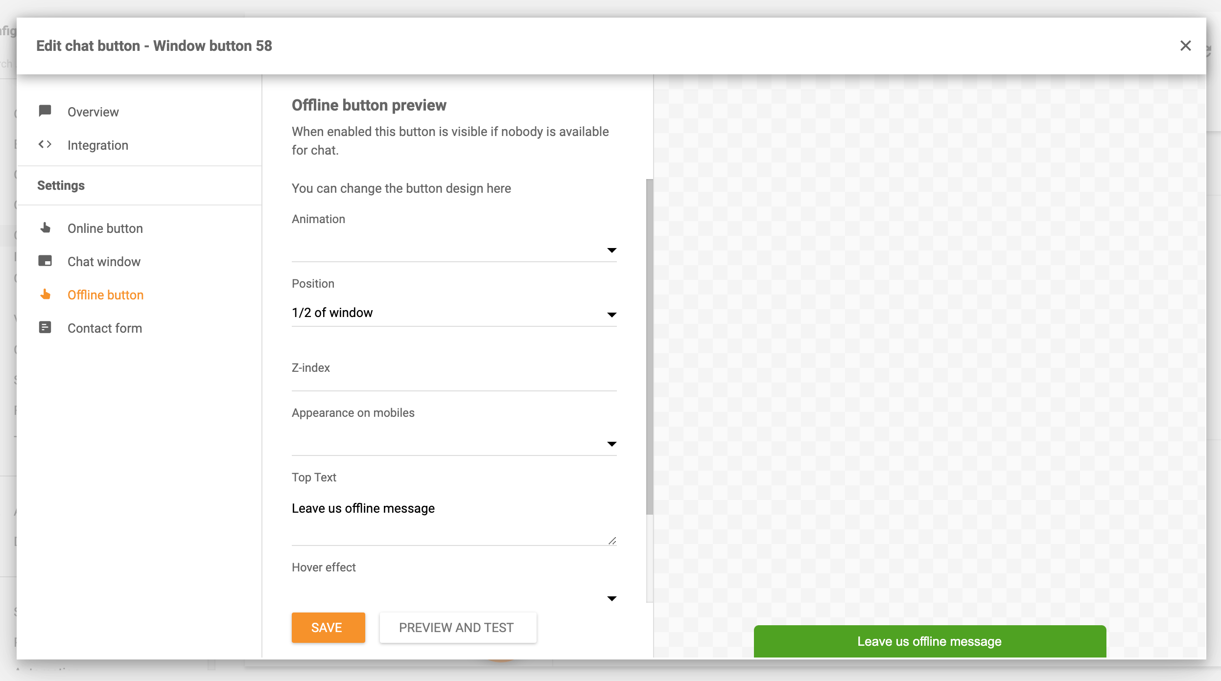 Nastavitve gumba za klepet brez povezave LiveAgent