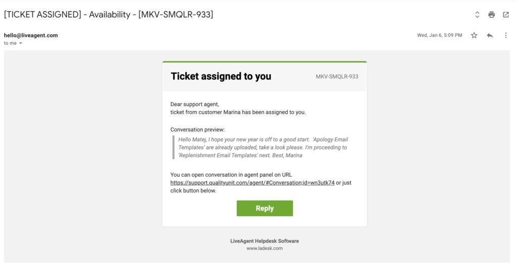 Obvestilo o odgovornosti po e-pošti