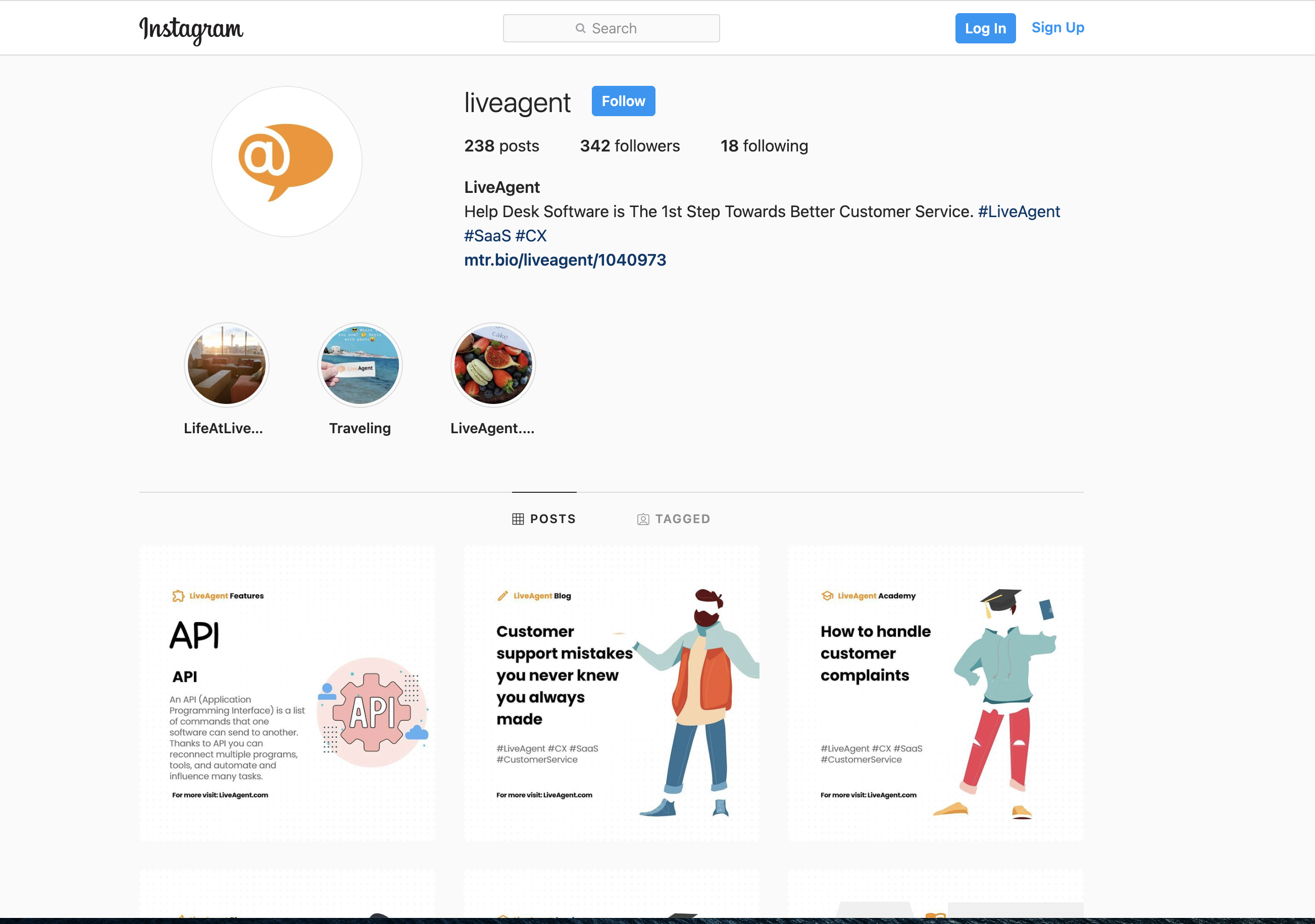 Predogled strani LiveAgent Instagram