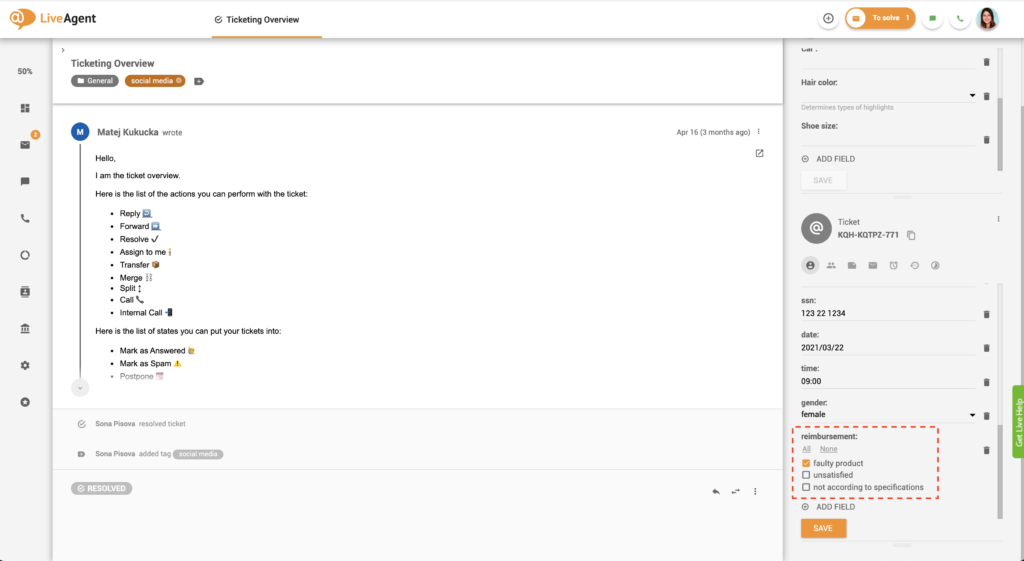 Primer skupine potrdilnih polj vstopnic