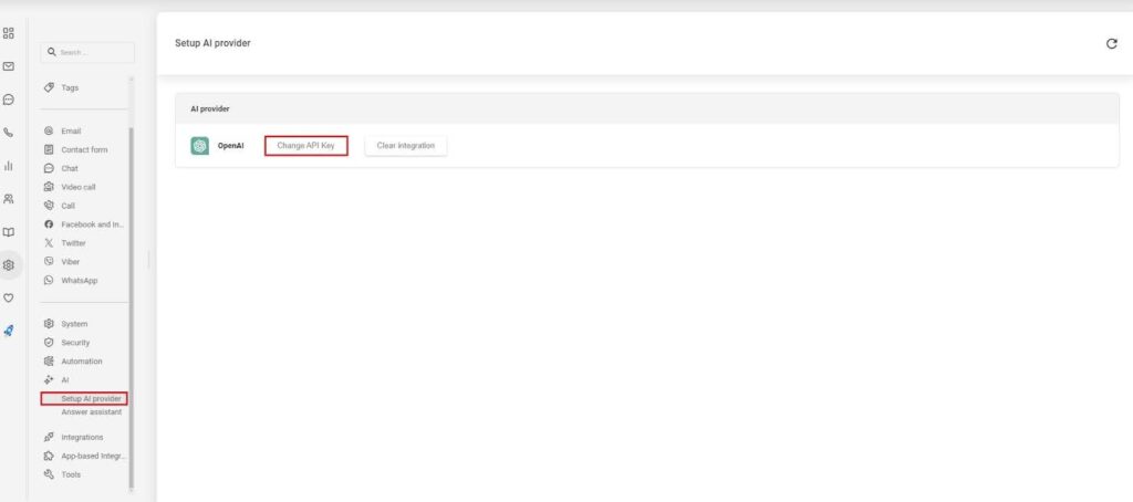 Slika, ki prikazuje nastavitve ponudnika AI v LiveAgent.