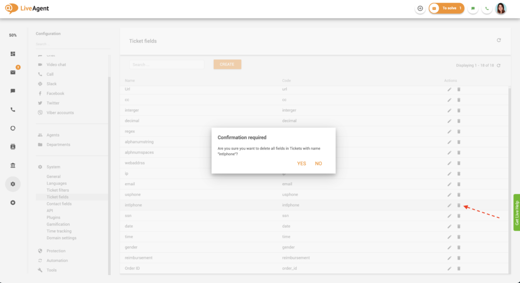 Brisanje polja vstopnice