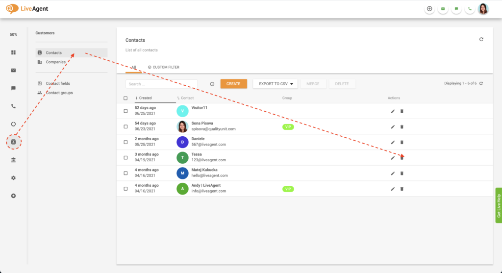 Urejanje opombe stika v LiveAgent